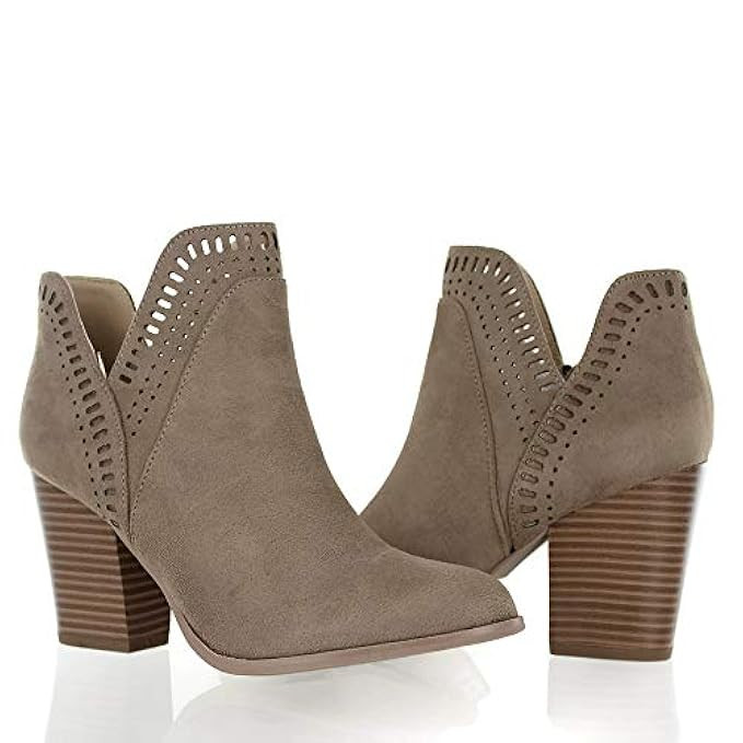 Urban Heel Women's Split Shaft Laser Cut Out Ankle Booties | Amazon (US)