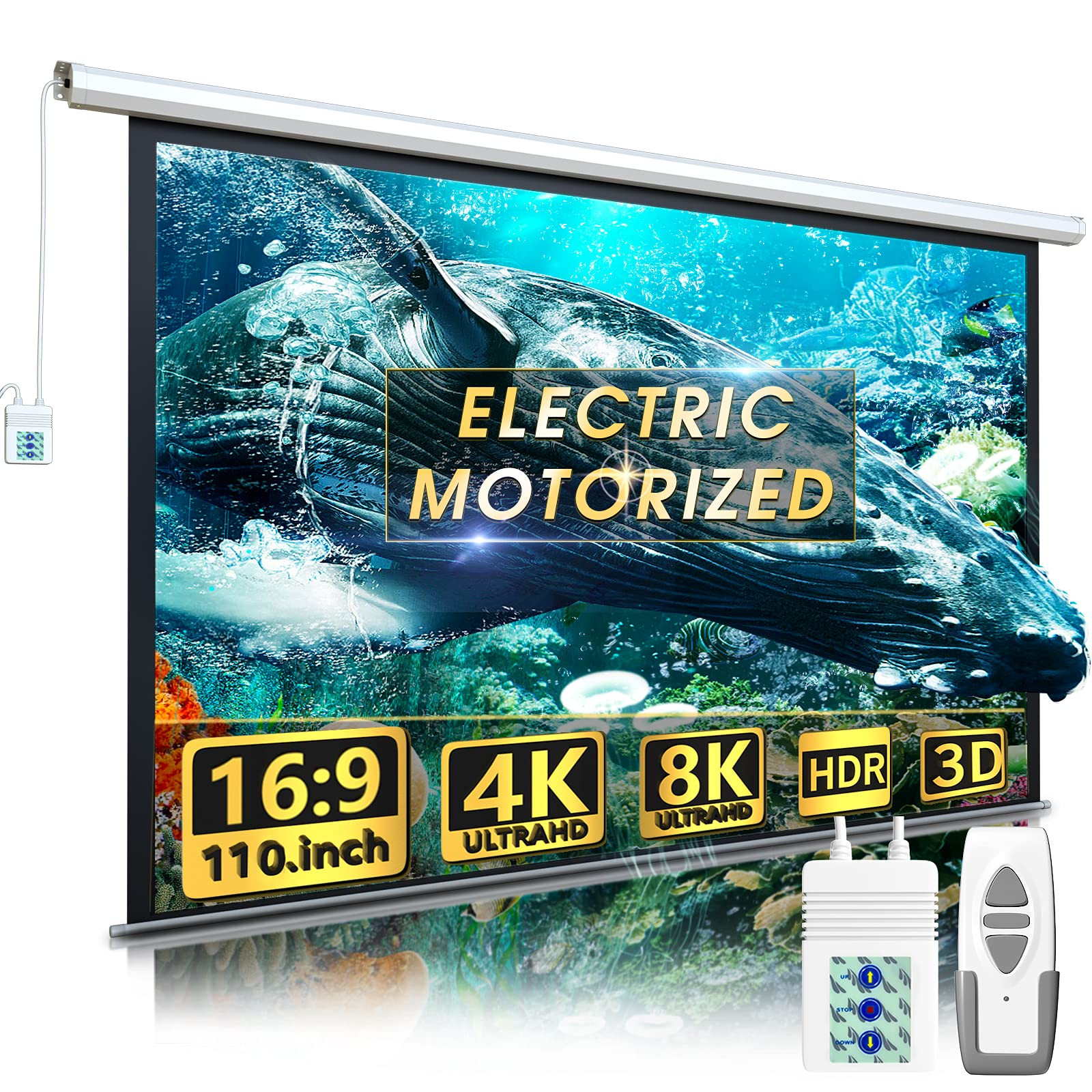 110" Motorized Projector Screen - Indoor and Outdoor Movies Screen 110 inch Electric 16:9 Projector Screen W/Remote Control | Amazon (US)