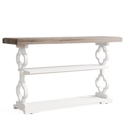Gulches French Country Console Table, 3 Storage Shelves, Floral Carved, Grey & White, 55" | Target