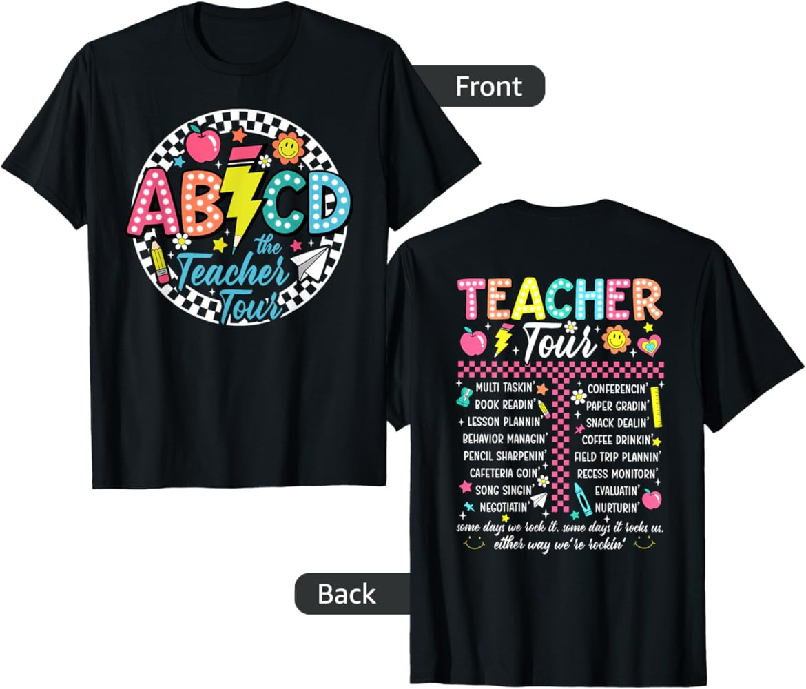 ABCD The Teacher Tour First Day Back To School (2 Sided) T-Shirt | Amazon (US)