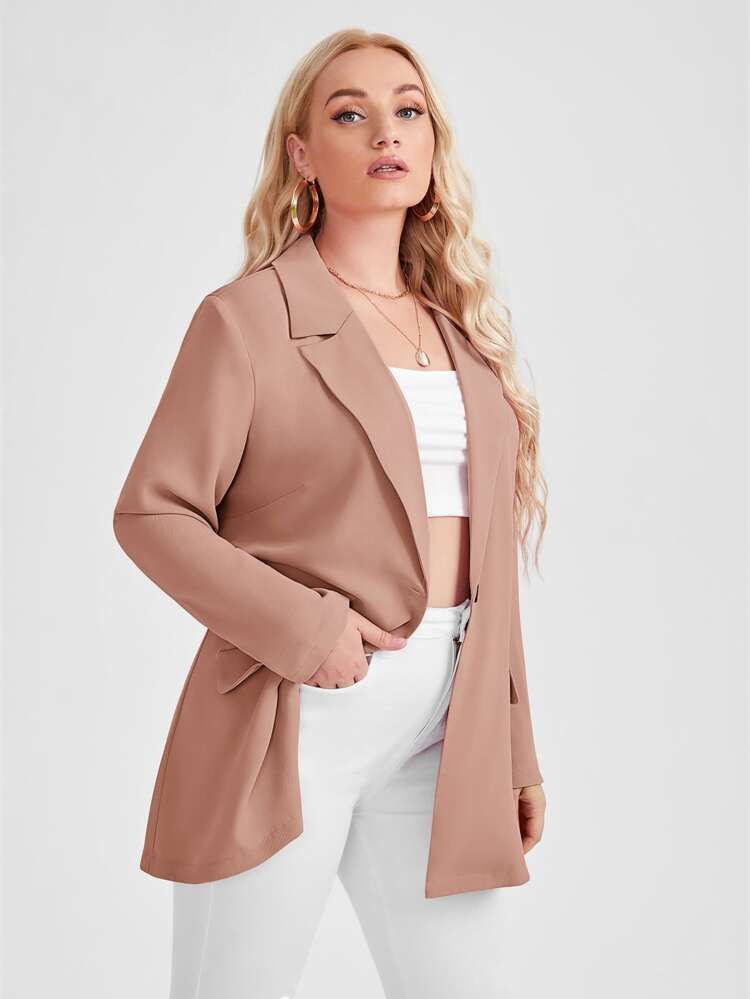 Plus Flap Detail Single Button Blazer | SHEIN