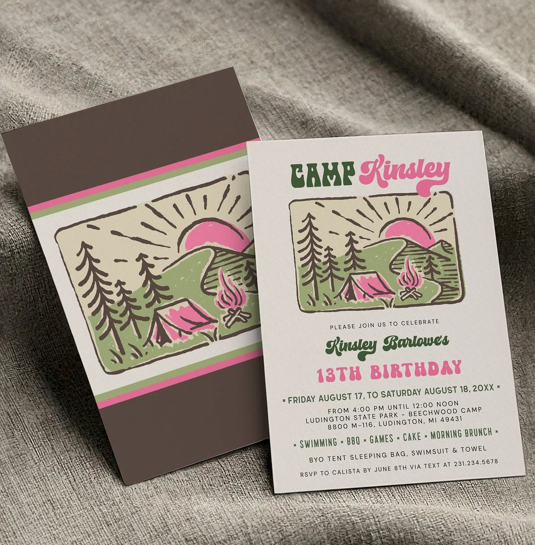 Camp Birthday Invitation - Girl Camping Birthday Invitation - Bonfire Invitation - Outdoor Birthd... | Etsy (US)