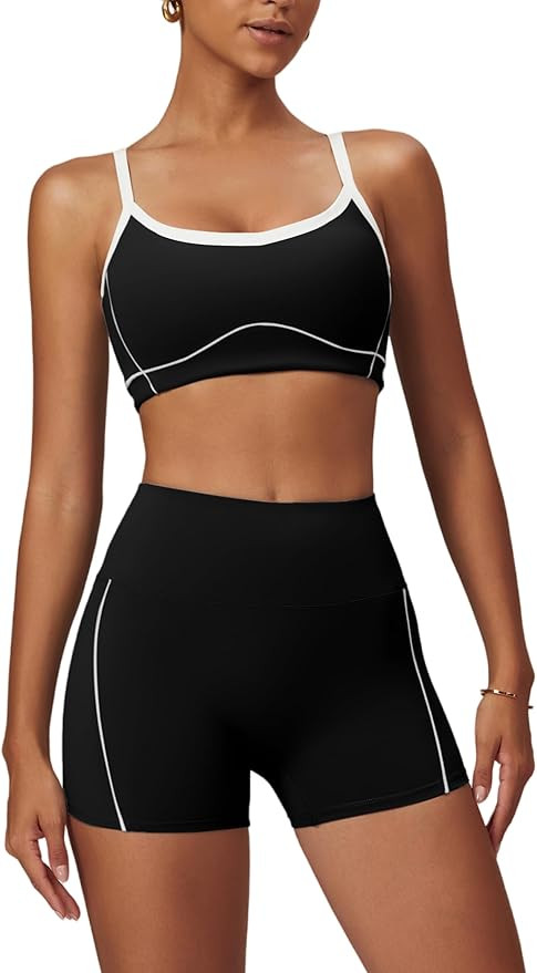 Yoga sets for women 2 piece Fashion contrasting lines Sports Bra and Tummy Control Butt-lifting S... | Amazon (US)