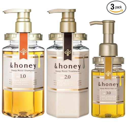 & Honey [Genuine Product] Deep Moist 3-Step Set Shampoo+Conditioner+Oil 440mL+450g+10/14.87.fl.Oz... | Amazon (US)