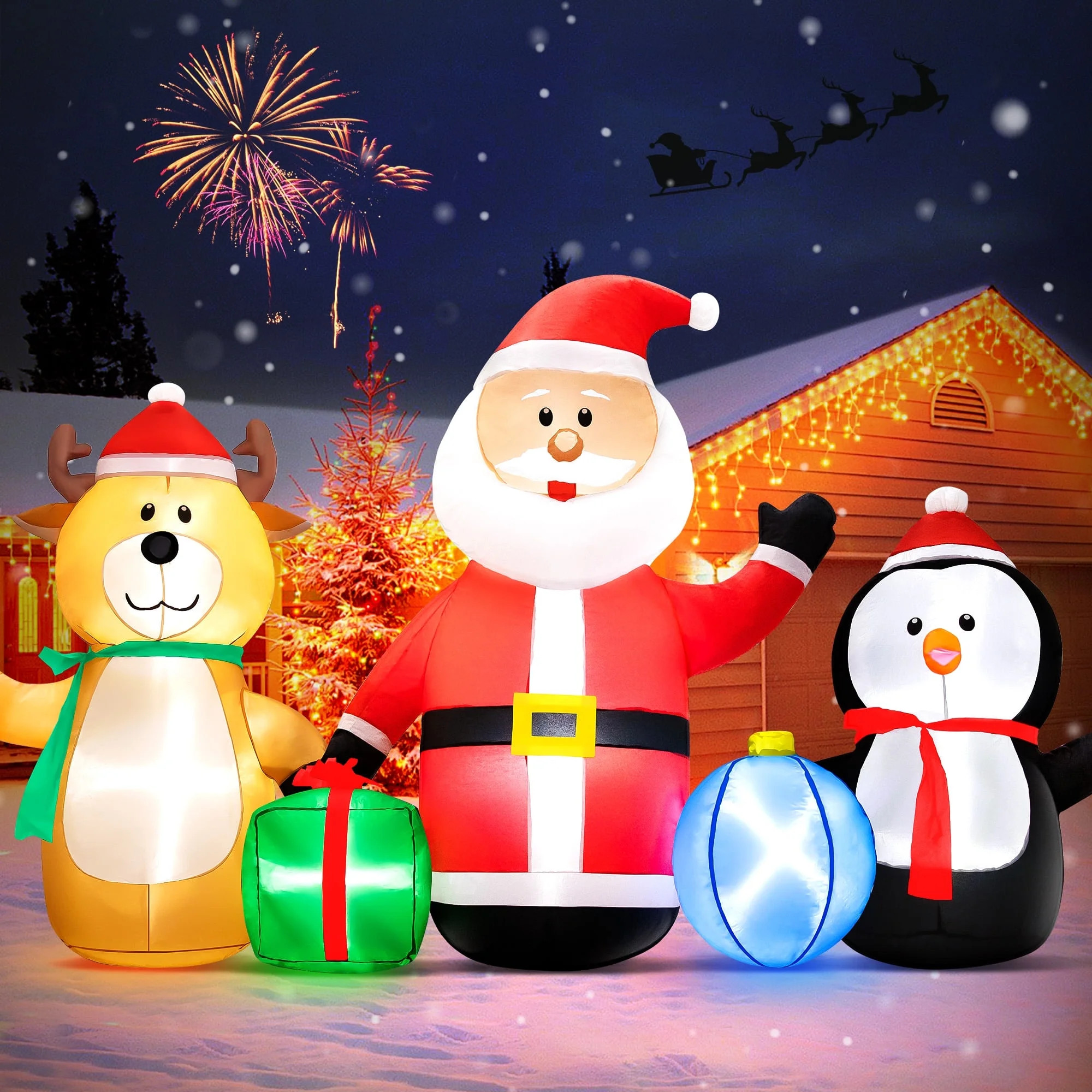 Vrilay 7.3ft Christmas Inflatable, Santa Elk Penguin Xmas Inflatable with LED Lights for Christma... | Walmart (US)