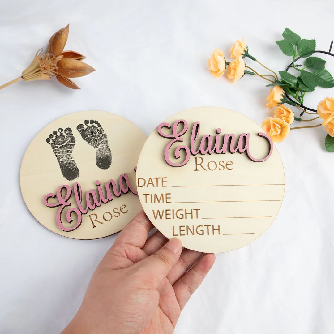 Baby Announcement Sign with Birth Stats | Footprint Sign For Newborn | Baby Name Reveal | Persona... | Etsy (US)