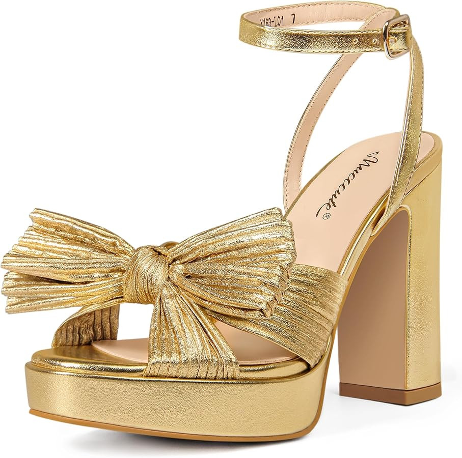 MUCCCUTE Bow Heels for Women Chunky Platform Heels with Ankle Strap Open Toe Heeled Sandals Brida... | Amazon (US)