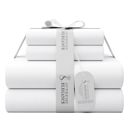 SUPREME ELEGANCE White Queen Sheet Set - 4 Piece Bedding Sheets & Pillowcases - Ultra-Soft, Wrinkle-Resistant - Hotel Luxury Bedsheet - Lightweight Sheets for Women, Men, Kids & Teens (Queen, White) | Amazon (US)