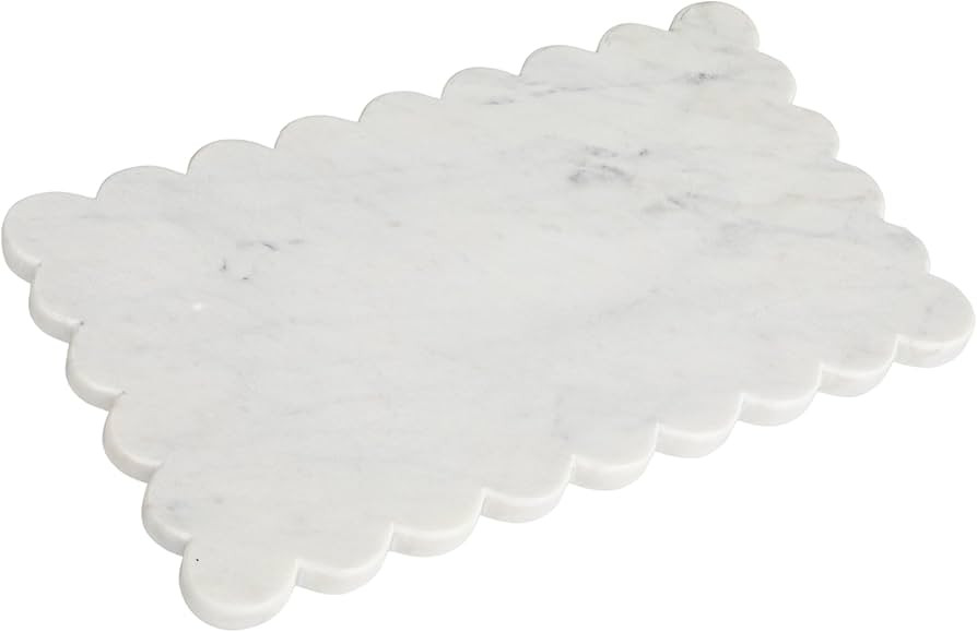 Creative Co-Op, White Marble Cheese Board with Scalloped Edge, Large | Amazon (US)