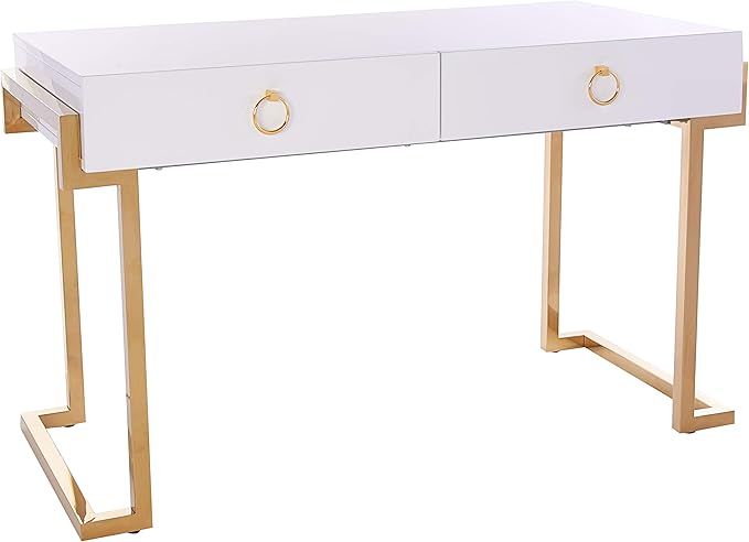 Pangea Home Z DSK WHT Julia Desk in Lacquer and Gold, White | Amazon (US)