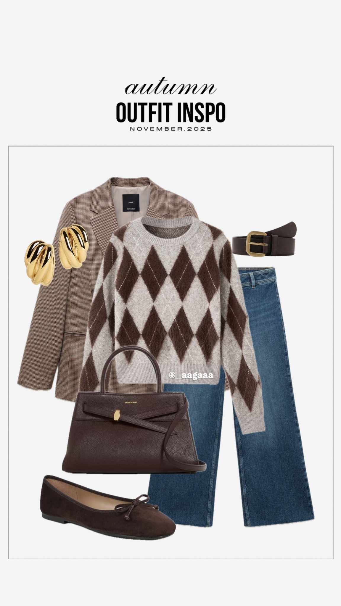 Neutral autumn outfit from mango! 🍂🤎 Plaid print blazer, long sleeve sweater, wide leg jeans, preppy sweater, brown suede ballet flats, brown handbag, fall outfit, autumn fashion, workwear, capsule wardrobe, neutral outfit 

#LTKFindsUnder100 #LTKStyleTip #LTKWorkwear