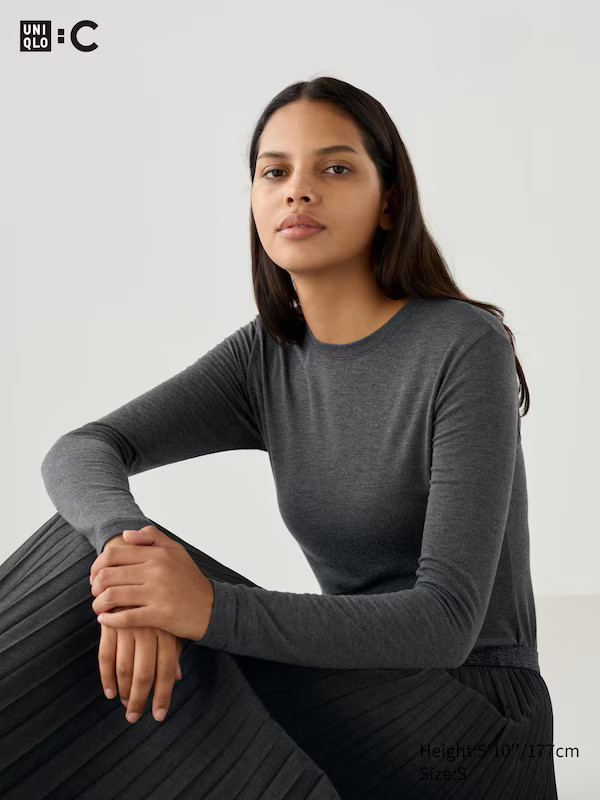 HEATTECH Extra Warm Cashmere Blend Crew Neck T-Shirt | UNIQLO (UK)