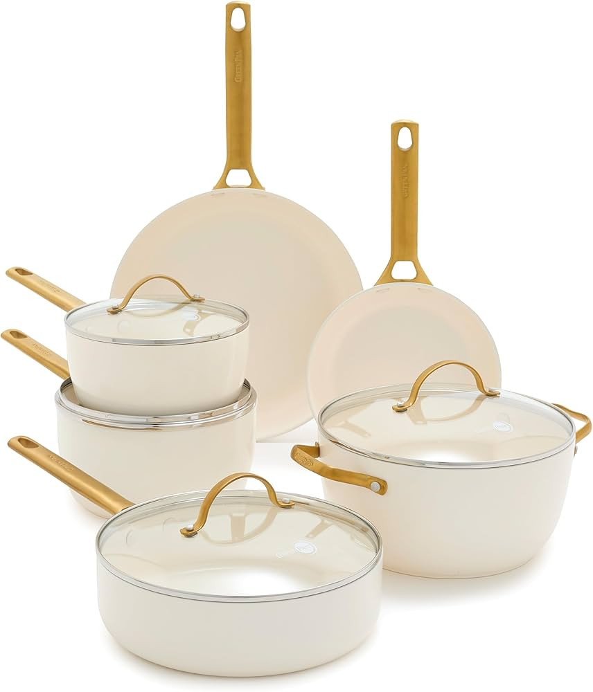 GreenPan Reserve Hard Anodized Healthy Ceramic Nonstick 10 Piece Cookware Pots and Pans Set, Gold... | Amazon (US)