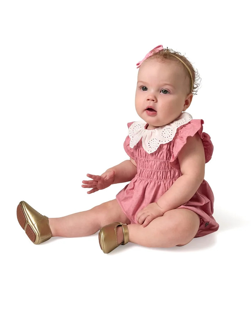 Modern Moments by Gerber Baby Girl Smocked Bubble Romper with Eyelet Collar, Sizes 0/3 Months - 2... | Walmart (US)