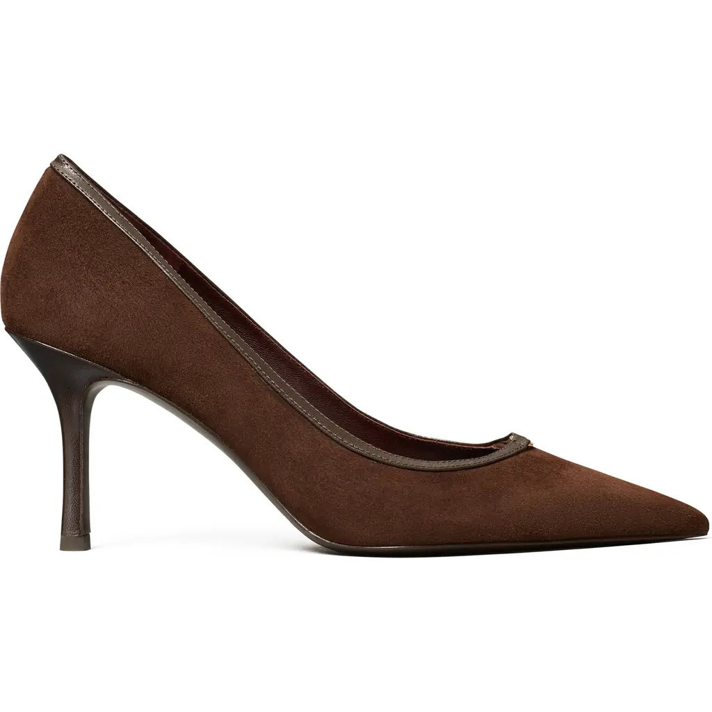 Tory Burch Double T Buckle Pointed Toe Pump in Dark Cocoa /Dark Cocoa at Nordstrom, Size 10.5 | Nordstrom