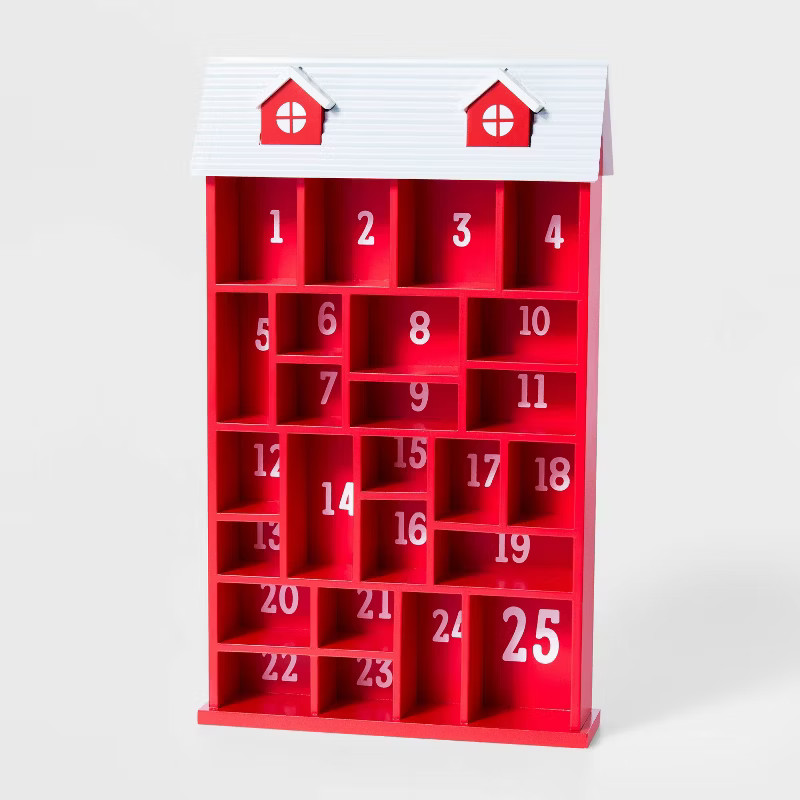 16" Wood House Christmas Advent Calendar Red - Wondershop™ | Target