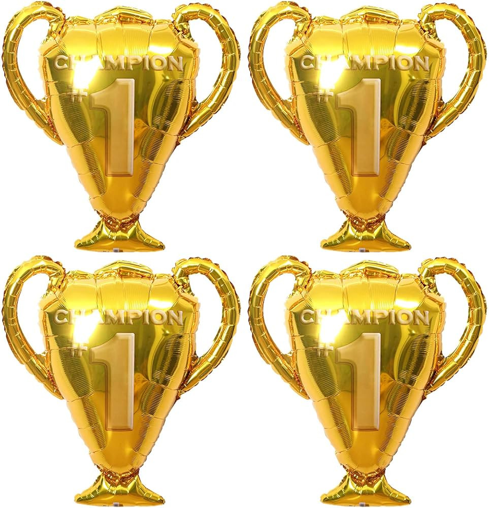 4 Pack Gold Champion Foil Balloons Champion Trophy Mylar Balloons Soccer Football Basketball Anni... | Amazon (US)