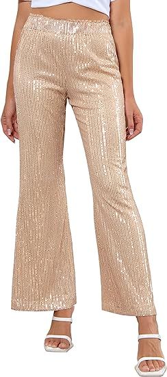 ALISISTER Womens Sequin Pants High Waist Glitter Bell Bottoms Sparkle Wide Leg Palazzo Flared Tro... | Amazon (US)