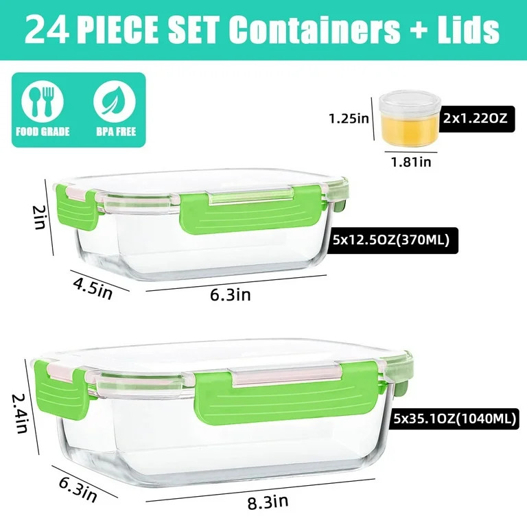 24 Pcs Glass Food Storage Containers with Lids, Glass Airtight Meal Prep Container Set for Lunch,... | Walmart (US)
