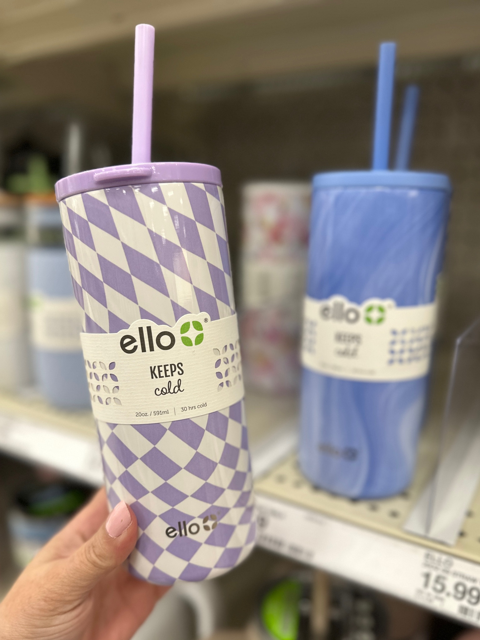 Ello Vita 20oz Stainless Steel Straw Tumbler - Purple/white Checkered :  Target