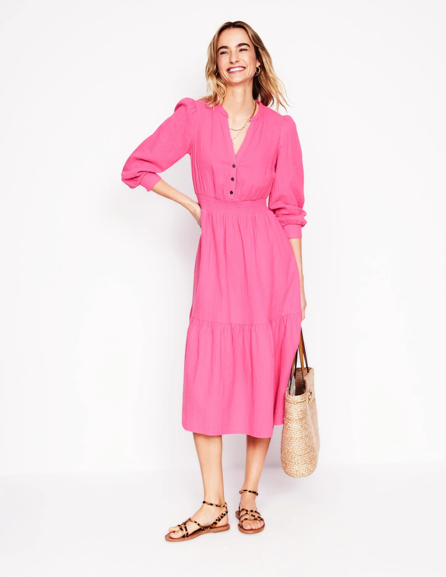 Elena Double Cloth Midi Dress-Sorbet Pink | Boden (US)