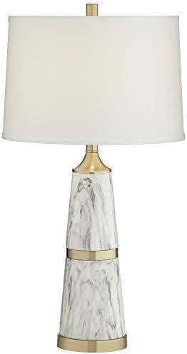 Ernest Modern Contemporary Style Table Lamp Faux Marble Tapering Column White Drum Shade Decor fo... | Amazon (US)