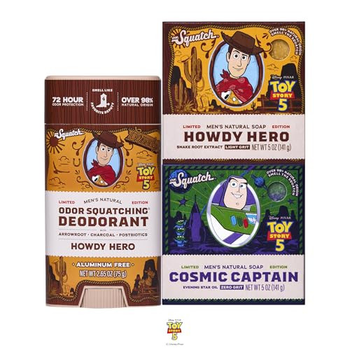 Dr. Squatch Natural Men's Bar Soap and Deodorant – Limited Edition Disney and Pixar’s Toy Story 5 Gifts for Men – Cold Process Soap Bar & Aluminum-Free Deodorant – Howdy Hero & Cosmic Captain (3-Pack) | Amazon (US)