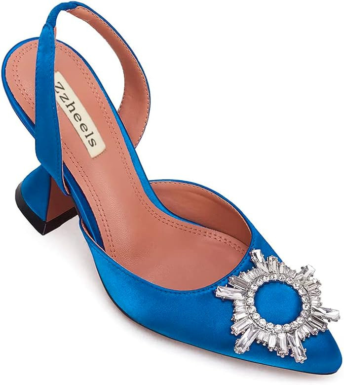 Zzheels Women's High Heel Crystal Slingback Pumps Pointed Toe Strappy Sandals for Party Dating | Amazon (US)
