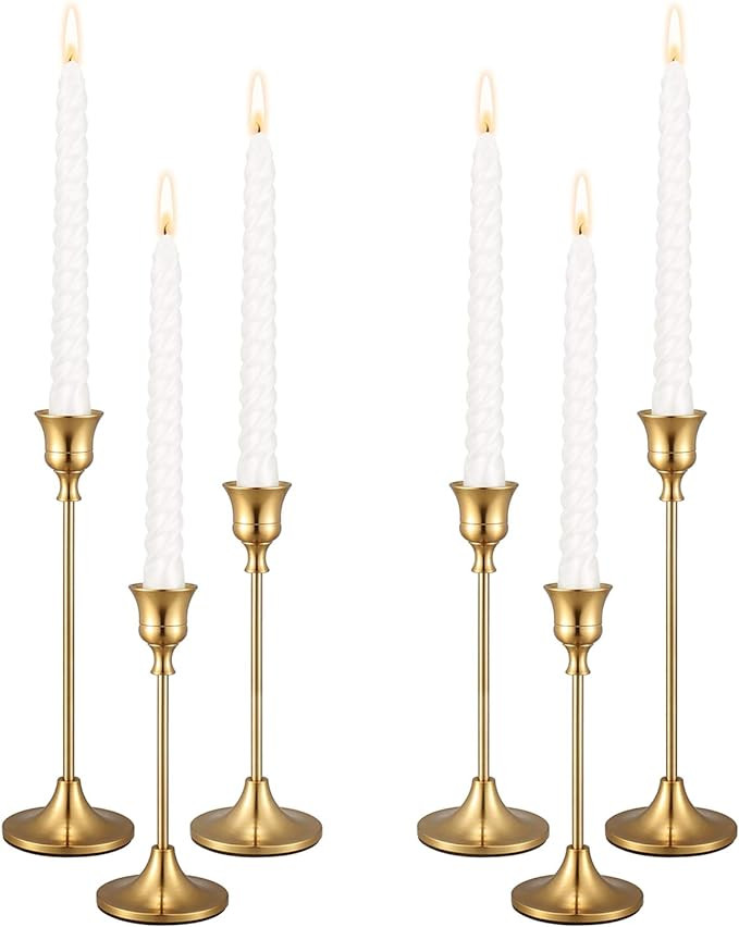 PNAVMG Candle Holders,Set of 6 Candlestick Holders for Taper Candles, Brass Gold Modern Decorativ... | Amazon (US)