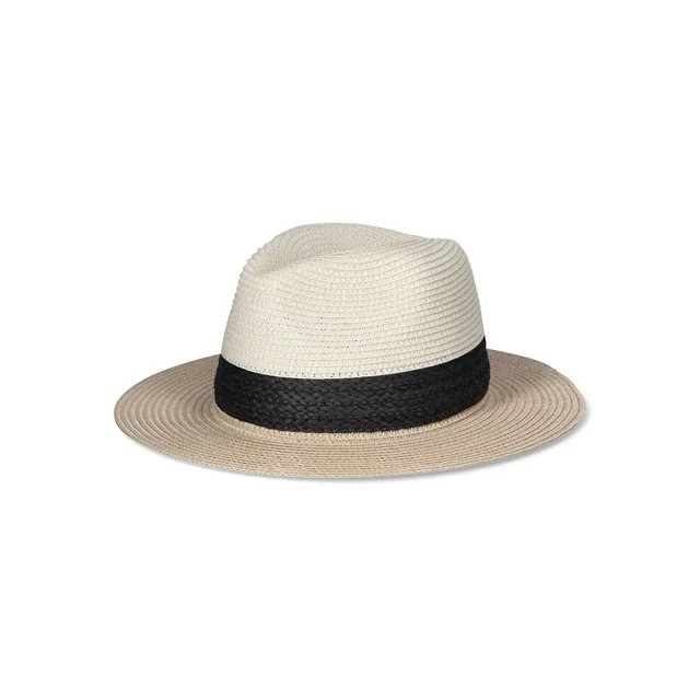 Time and Tru Women's Colorblock Straw Fedora - Walmart.com | Walmart (US)