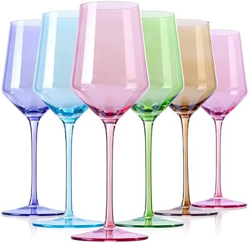 Colored Wine Glasses Set Of 6 - Crystal Colorful Wine Glasses With Long Stem and Thin Rim,Wine Gl... | Amazon (US)