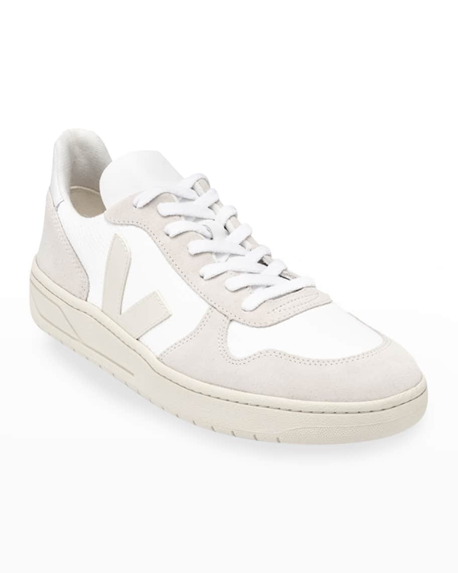 V-10 Mixed Leather Low-Top Court Sneakers | Neiman Marcus