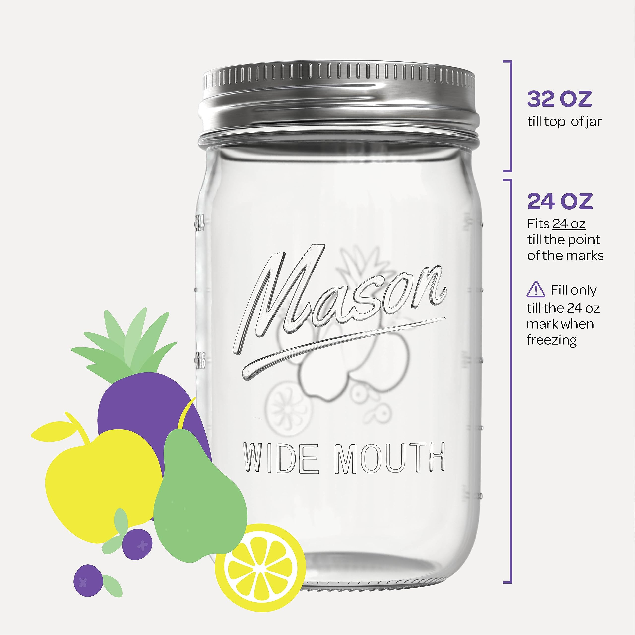 SEWANTA Wide Mouth Mason Jars 32 oz [4 Pack] With Mason Jar Lids and Bands, Mason Jars 32 oz - For Canning, Fermenting, Pickling - Jar Decor - Microwave/Dishwasher Safe. | Amazon (US)