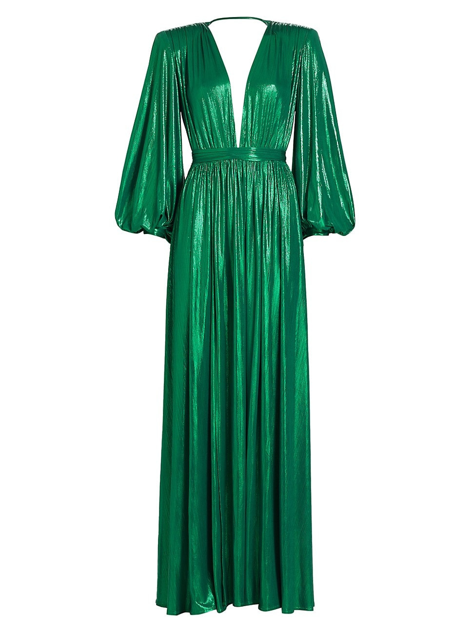 Women's Zoe Billowy-Sleeve V-Neck Metallic Gown - Metallic Green - Size Large | Saks Fifth Avenue