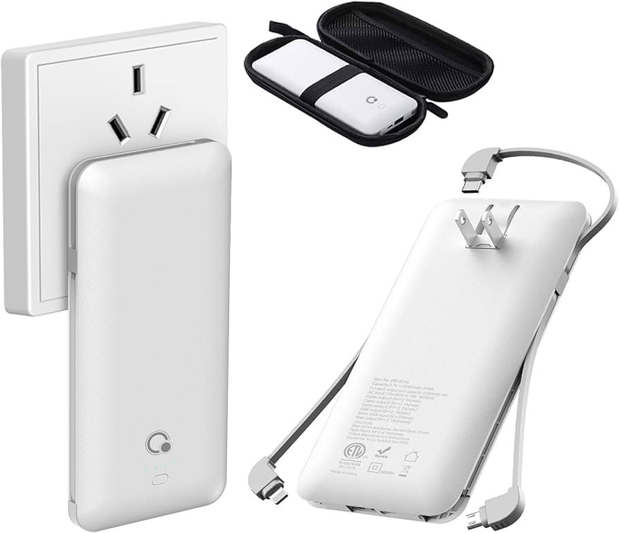 Portable Charger with Built-in Cables and AC Wall Plug,Slim USB C Power Bank 10000mAh,Travel Esse... | Amazon (US)