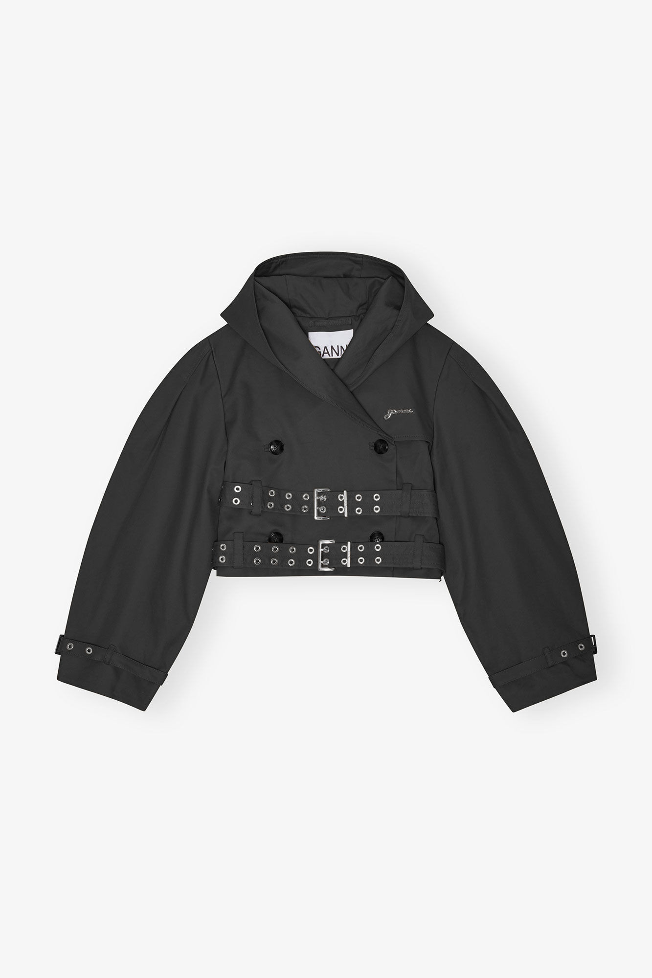 Black Bonded Cotton Short Trench Jacket | Ganni