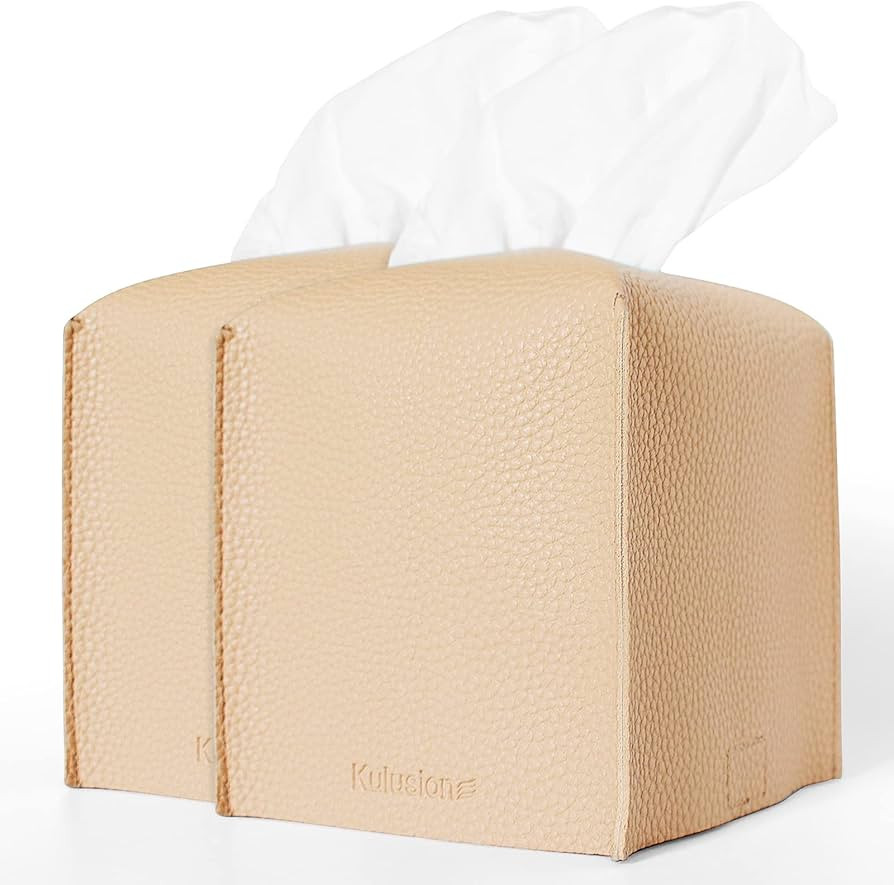 2 Pcs Tissue Box Cover, Modern Square Cube Covers PU Leather Tissue Storage Box Cover for Home Ba... | Amazon (US)
