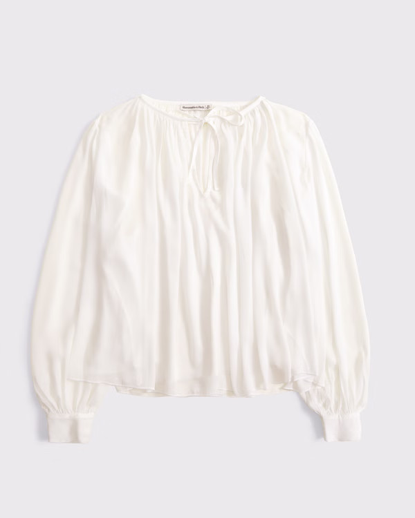 Women's Long-Sleeve Tie-Front Blouse | Women's Clearance | Abercrombie.com | Abercrombie & Fitch (US)
