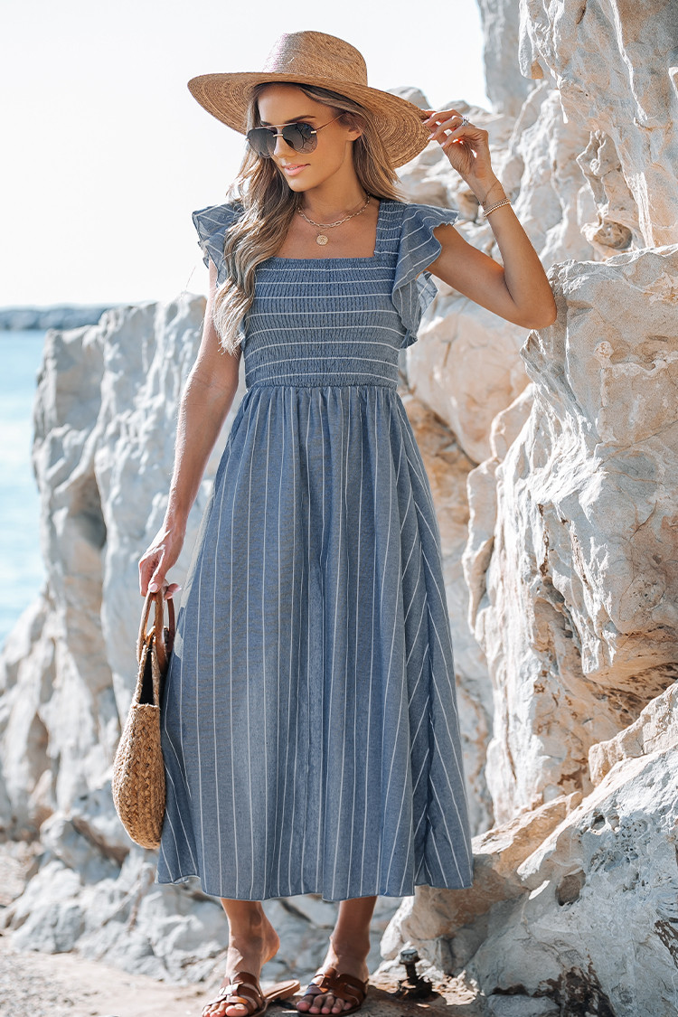 Striped Smocked Ruffle Sleeve Dress | Cupshe US