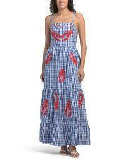 Sleeveless Lobster Embroidered Gingham Maxi Dress | TJ Maxx