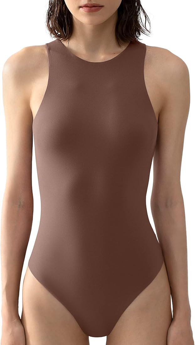 PUMIEY Women's High Neck Sleeveless Bodysuit Buttery Soft Tank Tops Sexy Racerback Bodysuit | Amazon (US)