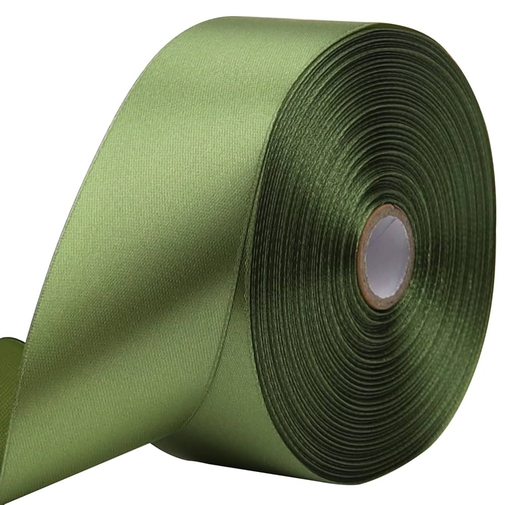 Olive Green Solid Satin Ribbon 1-1/2 Inch 50 Yards Solid Polyester Fabric Ribbon for Gift Wrappin... | Amazon (US)