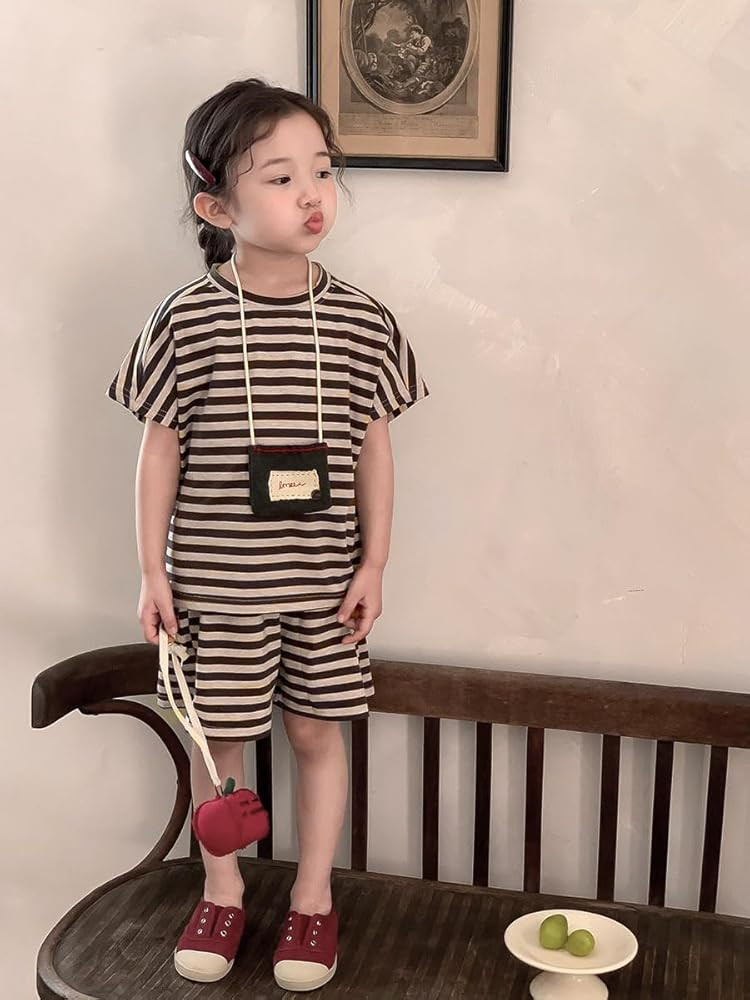 Girls 2 Piece Outfits Summer Girls Striped Batwing Sleeve Top and Short Sets 2-10Y | Amazon (US)