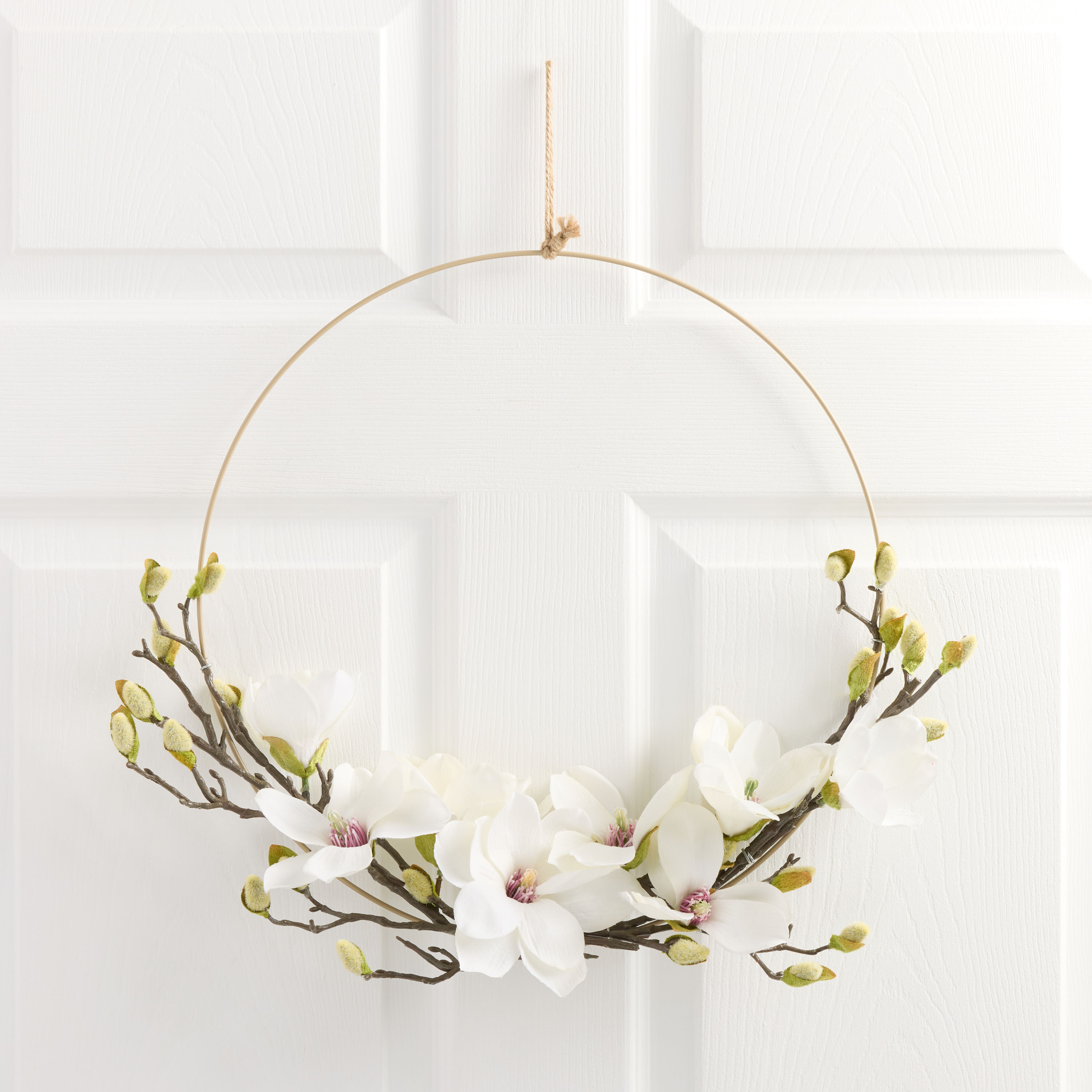 White Faux Magnolia Flower Ring Wreath | World Market