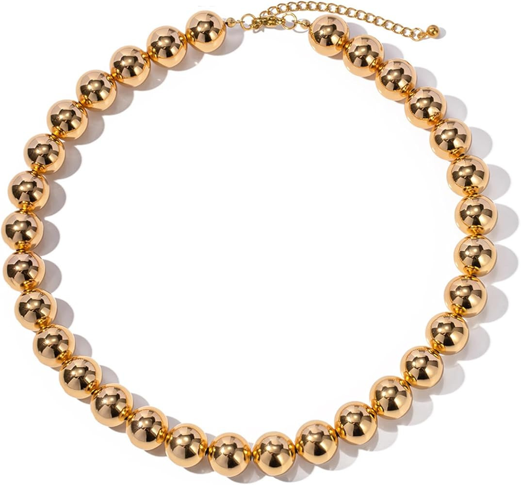 FUNOJOY Gold Beaded Necklace for Women,Chunky Gold necklace,Beads Ball Choker Necklace for Women ... | Amazon (US)