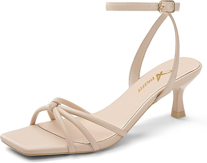 Athlefit Women's Kitten Heels Square Open Toe Strappy Low Heels Ankle Strap Summer Party Dress He... | Amazon (US)