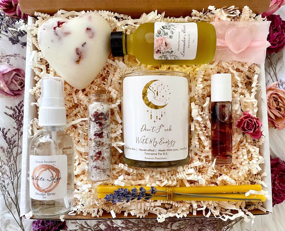 Don't F*ck With My Energy Empowerment Self-Care Spa Gift Box: Candle Set | Handcrafted Floral Bea... | Etsy (US)