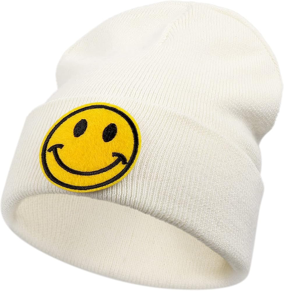 SONMONY Smiley Face Cuffed Beanie Hats for Women Mens Winter Knit Caps Soft Warm Smiley Stretchy Bea | Amazon (US)