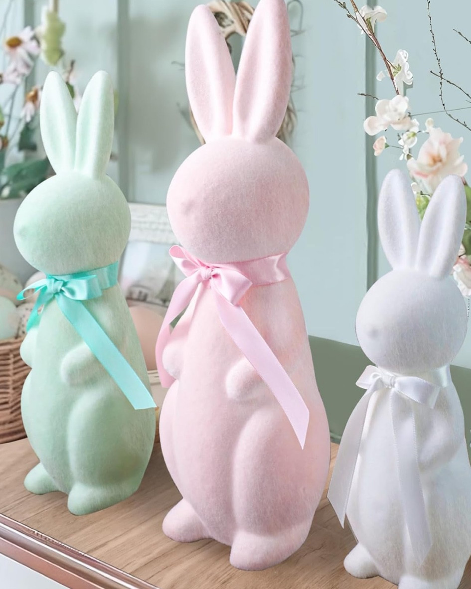 Welcome spring with the 3-Pack Pastel Flocked Bunny Kit! These charming bunnies in soft pink, green, and white add the perfect touch of Easter magic to your home. With their fuzzy flocked texture, adorable button noses, and delicate ribbon details, they bring a whimsical yet elegant feel to any space. Lightweight and free-standing in three sizes (10”, 13”, 16”), they’re perfect for centerpieces, mantels, or door decor. Hop into the season with these delightful bunnies!

#EasterDecor #SpringVibes #Bunny

#LTKSeasonal #LTKHome #LTKFindsUnder50