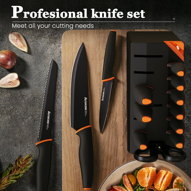Astercook 14-Piece Kitchen Knife Set with Block, High Carbon German Stainless Steel, Built-in Sha... | Walmart (US)